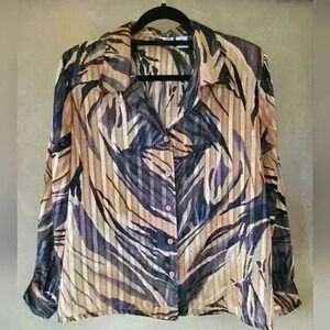 VINTAGE Alia Petites | Brown & Black  Semi-Sheer Blouse, Ptp 24''